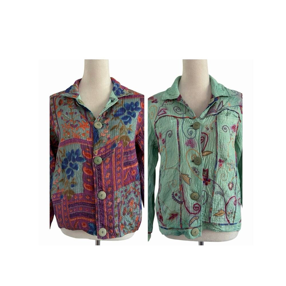 Flashback Boho Reversible Jacket Womens Small Purple Green Embroidered Retro